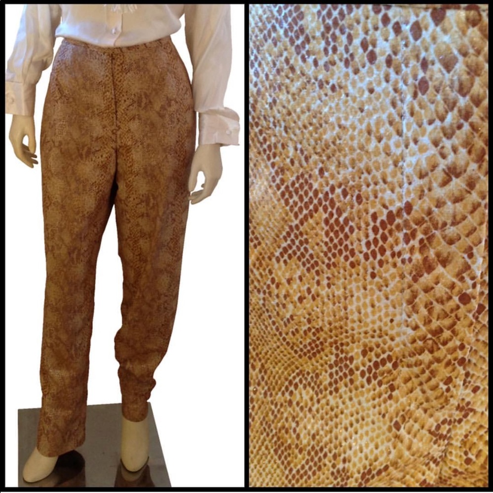 High-Waisted Faux Snakeskin Pleated Pants